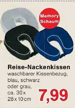 Reise-Nacken-kissen waschbarer Kissenbezug, blau, schwarz oder grau, ca. 30 x 28 x 10 cm