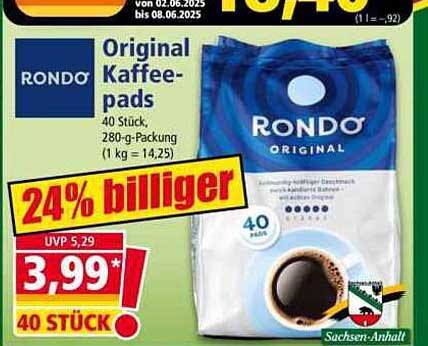 Rondo Original Kaffeepads - 40 Stück in der 280-g-Packung