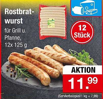 Rostbratwurst für Grill und Pfanne, 12 Stück, 125 g