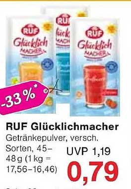 RUF Glücklichmacher Getränke-Pulver, diverse Sorten