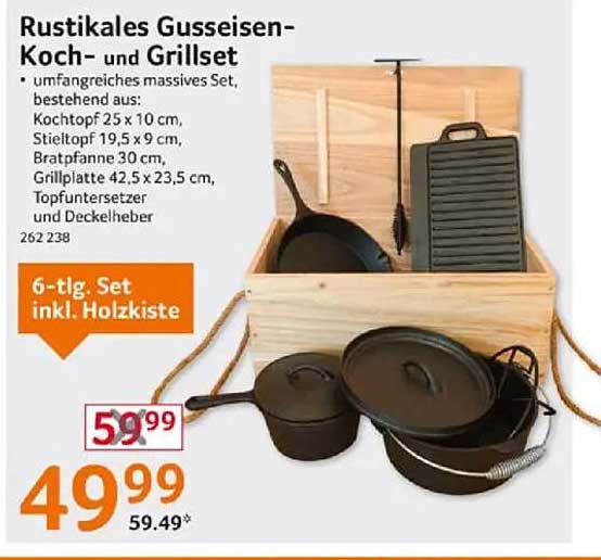 Rustikales Gusseisen-Koch- und Grillset