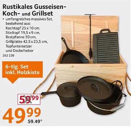 Rustikales Gusseisen-Koch- und Grillset