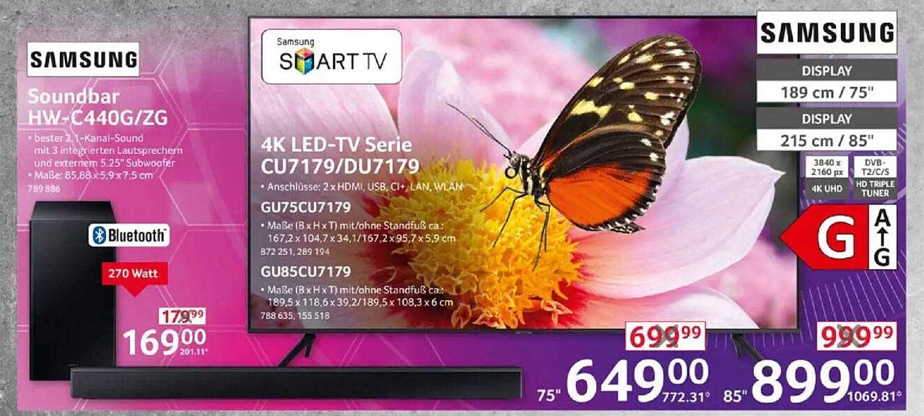 Samsung 4K LED-TV Serie CU7179 mit Soundbar HW-C440G/ZG - Traumpreis im Selgros-Prospekt