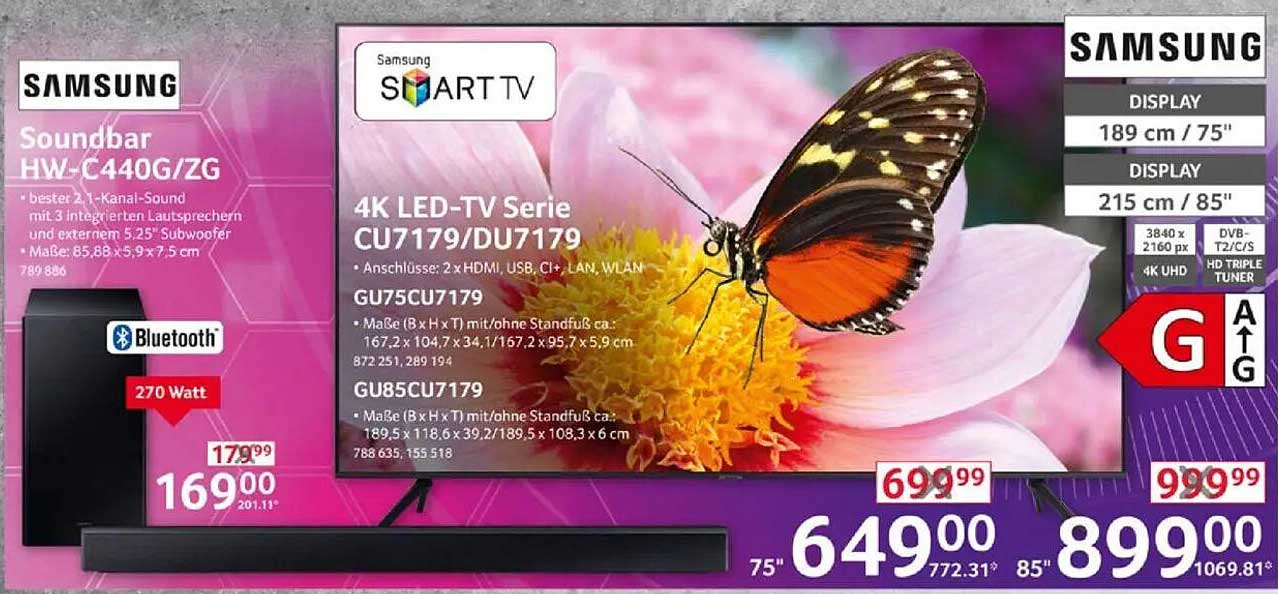 Samsung 4K LED-TV Serie CU7179/DU7179 und Soundbar HW-C440G/ZG
