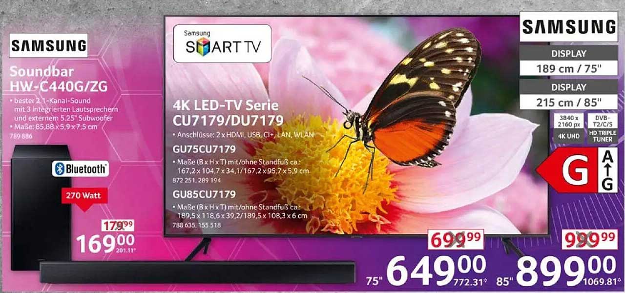 Samsung 4K LED-TV Serie CU7179/DU7179 und Soundbar HW-C440G/ZG