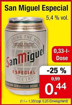 San Miguel Especial 0,33 l Dose - 25 % Rabatt!