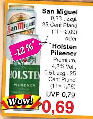 San Miguel und Holsten Pilsener - Leckere Biere im Angebot