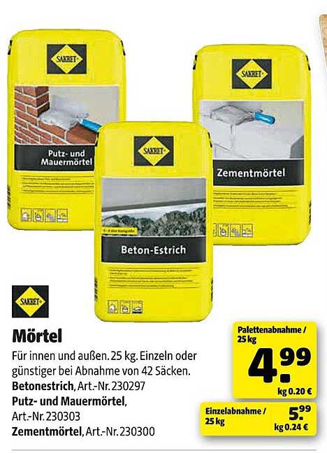 SAREK Mörtel - Putz- und Maurermörtel, Zementmörtel und Beton-Estrich 25 kg