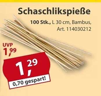 Schaschlikspieße 100 Stk., L 30 cm, Bambus