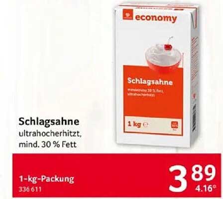 Schlagsahne - economy, ultrahocherhitzt, 1 kg Packung