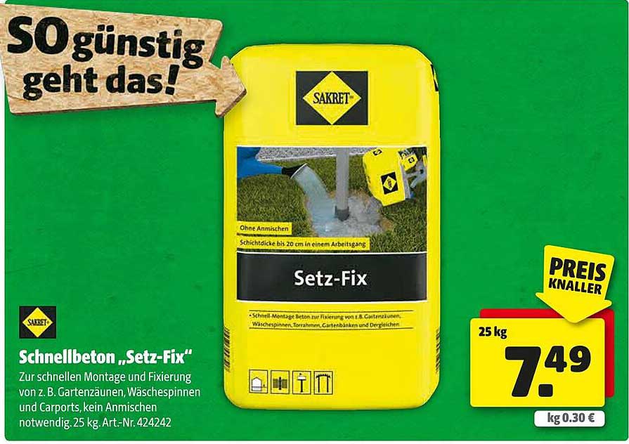 Schnellbeton „Setz-Fix“ 25 kg - Preis-Knaller!