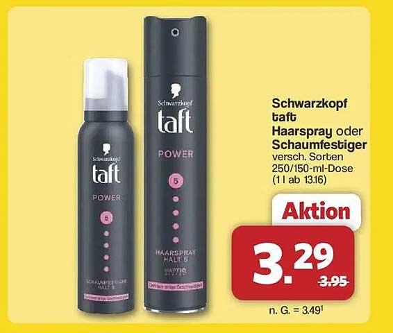 Schwarzkopf Taft Haarspray oder Schaumfester, verschiedene Sorten, 250/150 ml-Dose