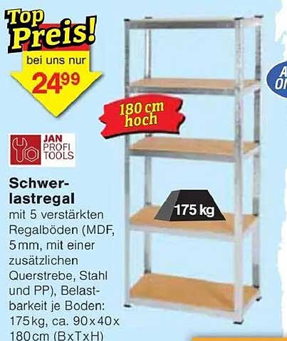 Schwerlastregal mit 5 verstärkten Regalböden