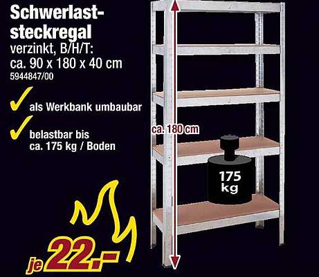 Schwerlaststeckregal - verzinkt, B/H/T: ca. 90 x 180 x 40 cm
