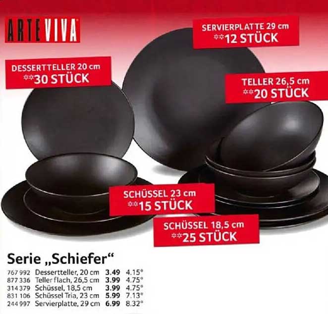 Serie „Schiefer“ - Servierplatte 29 cm, Dessertteller 20 cm und mehr