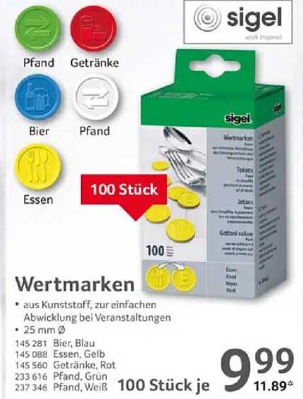 Sigel Wertmarken - 100 Stück für nur 9,99 €