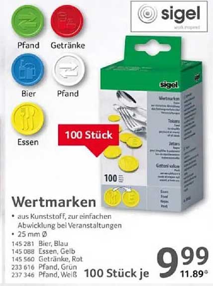 Sigel Wertmarken 100 Stück - Ideal für Veranstaltungen