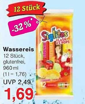 Siglitos Wassereis 12 Stück, glutenfrei, 960 ml
