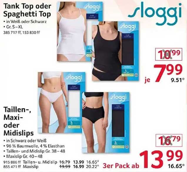 Sloggi Tank Top oder Spaghettitop und Taillen-, Maxi- oder Midslips im Angebot