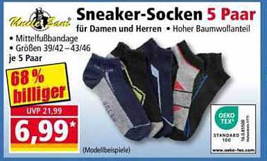 Sneaker-Socken 5 Paar für Damen und Herren – Hoher Baumwollanteil