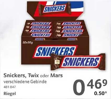 Snickers, Twix oder Mars Riegel - verschiedene Gebinde