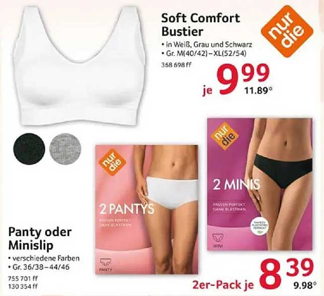 Soft Comfort Bustier und Panty oder Minislip von nur die