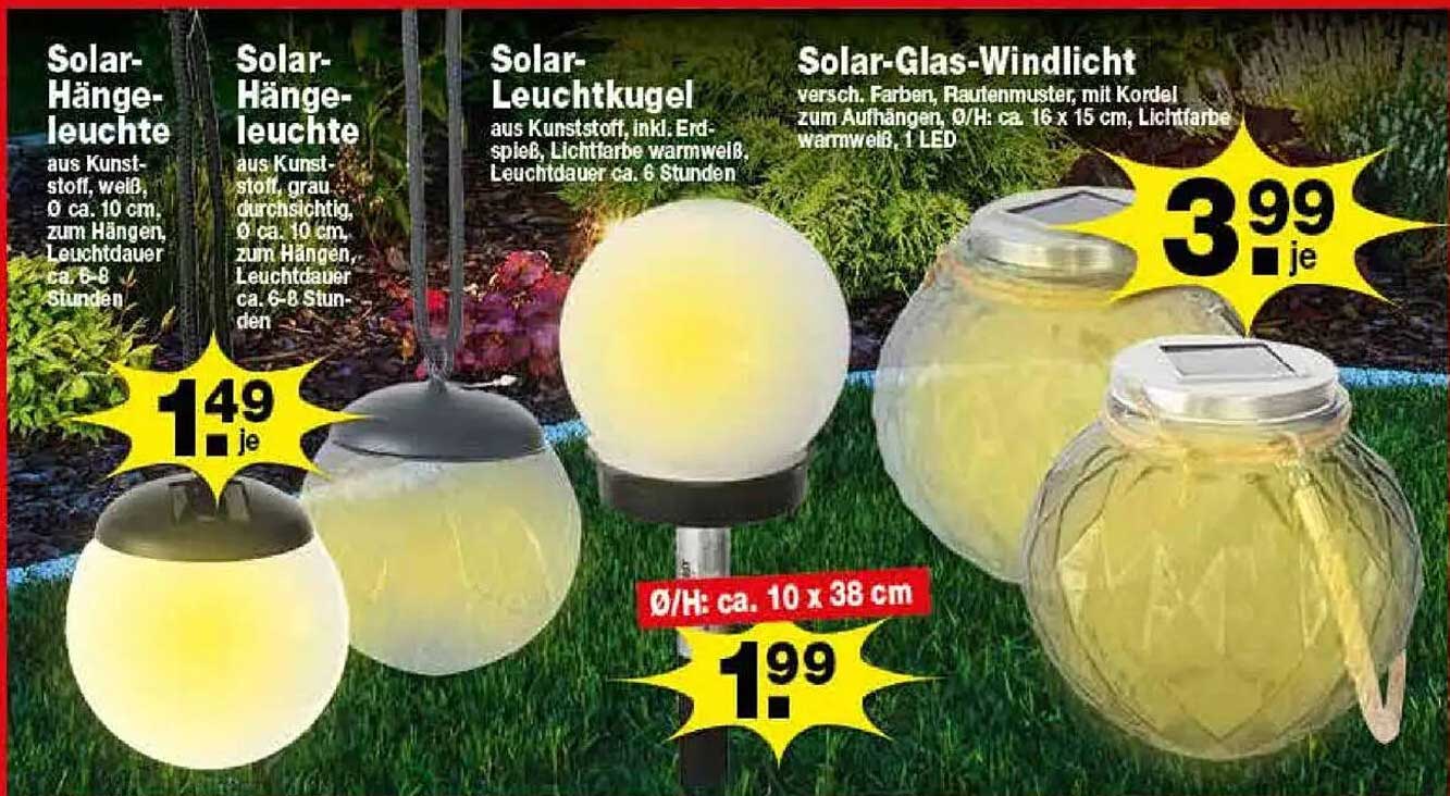 Solar-Hängeleuchte, Solar-Leuchtkugel und Solar-Glas-Windlicht
