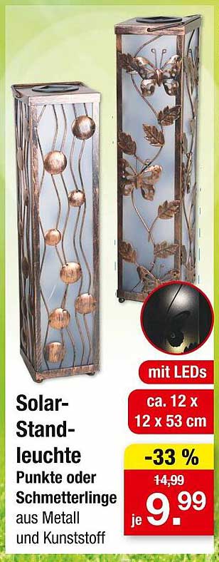 Solar-Standleuchte Punkte oder Schmetterlinge aus Metall und Kunststoff