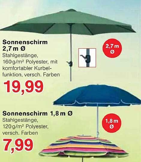 Sonnenschirm 2,7 m Ø und 1,8 m Ø