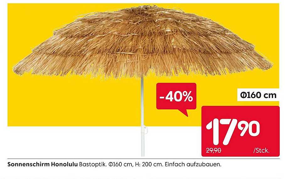 Sonnenschirm Honolulu Bastoptik Ø160 cm, H: 200 cm