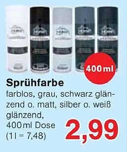 Sprühfarbe 400ml - farblos, grau, schwarz glänzend o. matt, silber o. weiß glänzend