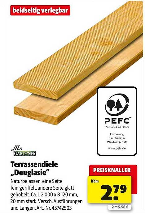 Terrassendiele "Douglasie" - beide Seiten verlegbar