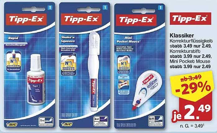 Tipp-Ex Korrekturflüssigkeit, Korrekturstift und Mini Pocket Mouse - Klassiker zum Sonderpreis!
