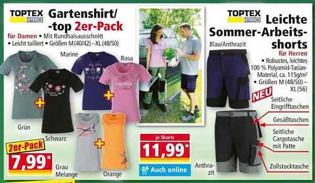 TOPTEX PRO Gartenshirt/-top 2er-Pack für Damen