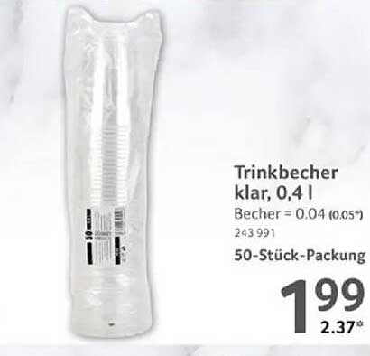 Trinkbecher klar, 0,4 l - 50-Stück-Packung