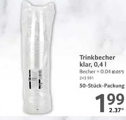 Trinkbecher klar, 0,4 l – 50-Stück-Packung