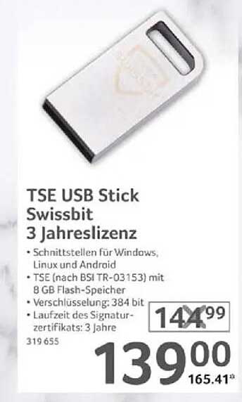 TSE USB Stick Swissbit mit 3 Jahreslizenz