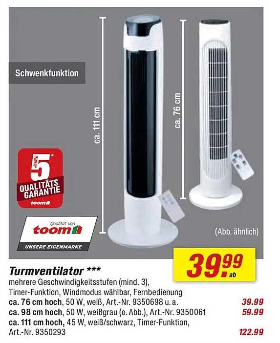 Turmventilator mit mehreren Geschwindigkeitsstufen