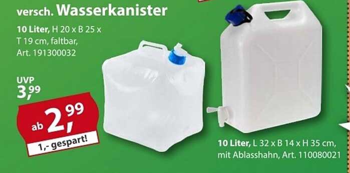 versch. Wasserkanister 10 Liter, H 20 x B 25 x T 19 cm, faltbar