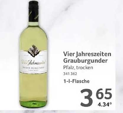 Vier Jahreszeiten Grauburgunder Pfalz, trocken - 1-l-Flasche