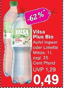 Vilsa Plus Bio Apfel Ingwer oder Limette Minze, 1l, zzgl. 25 Cent Pfand