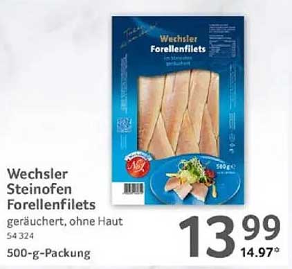 Wechsler Steinofen Forellenfilets, geräuchert, ohne Haut - 500-g-Packung