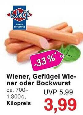 Wiener, Geflügel Wiener oder Bockwurst ca. 700-1.300g