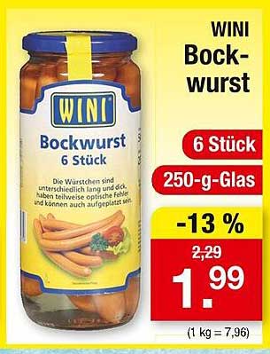 WINI Bockwurst 6 Stück im 250-g-Glas