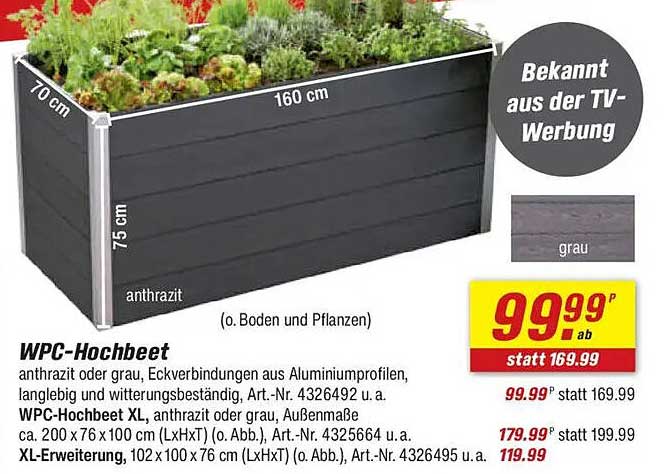 WPC-Hochbeet anthrazit oder grau