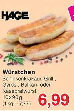 Würstchen - Schinkenkrakauer, Grill-, Gyros-, Balkan- oder Käsebratwurst, 10×90 g