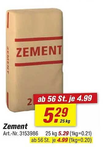 Zement 25 kg für nur 5,49 € - Angebot von toom Baumarkt