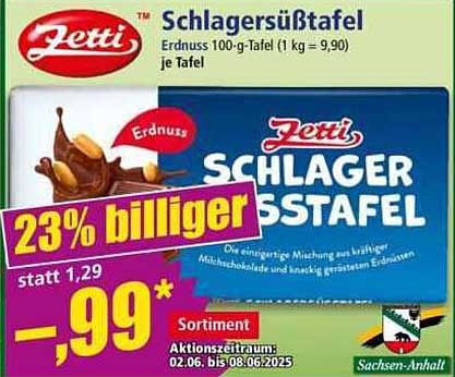Zetti Schlagersüßtafel - Erdnuss 100-g-Tafel