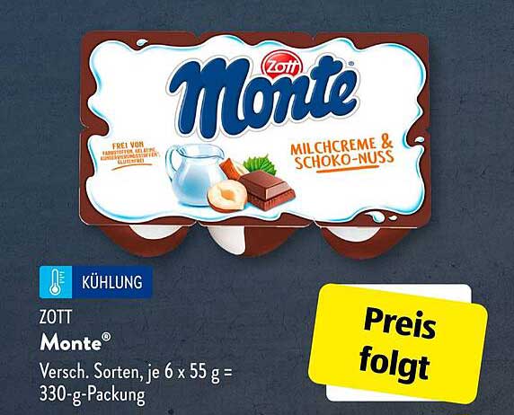Zott Monte Milchcreme & Schoko-Nuss 330-g-Packung