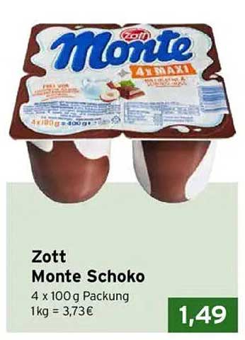 Zott Monte Schoko 4 x 100 g Packung